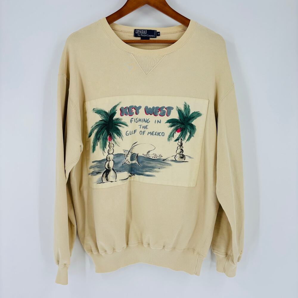 Vintage Polo Ralph Lauren Sweatshirt Key West Fishing Graphic Men’s Medium Cream